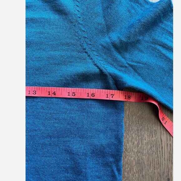 Katherine Barclay New Extra Fine Merino Wool V Neck Sweater Size S Teal Blue NWT - Picture 7 of 8